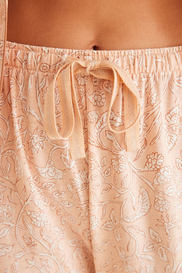 Womensecret Pijama camisero 100% algodón flores naranja naranja