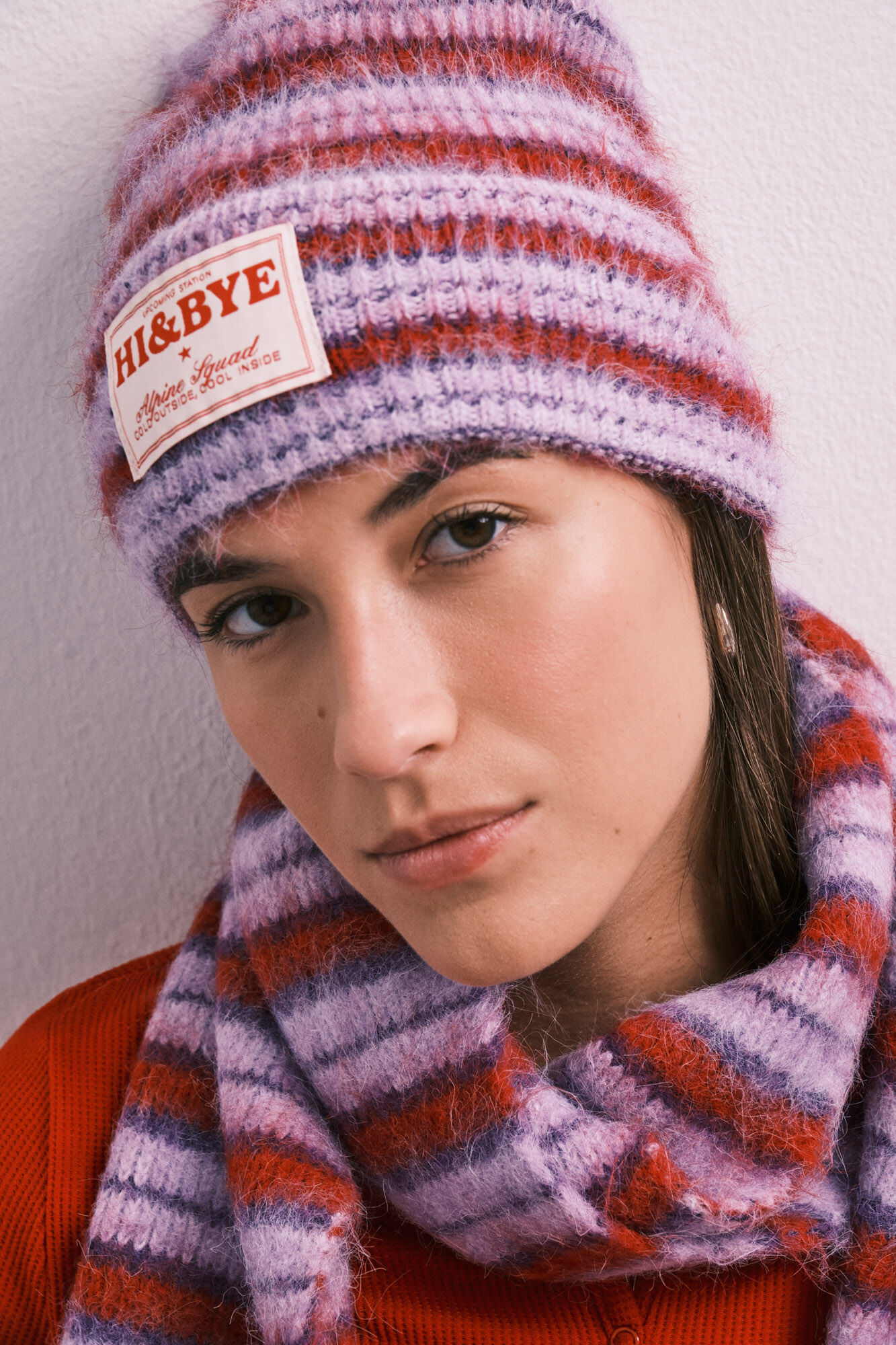 HI&BYE Purple striped knit beanie