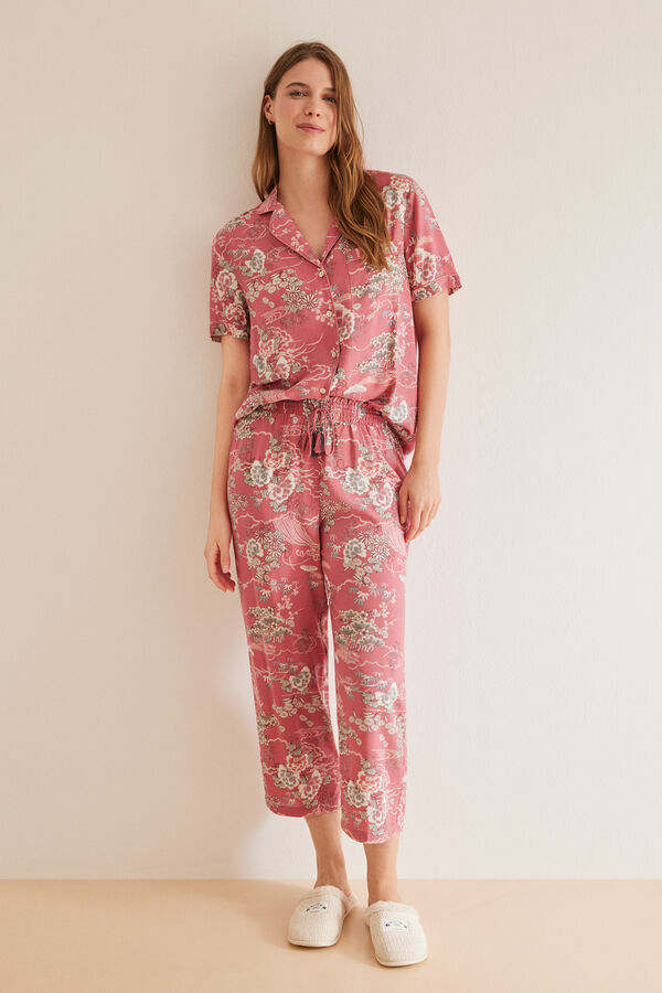 Womensecret Pijama camiseiro Capri cerejeira grená  estampado