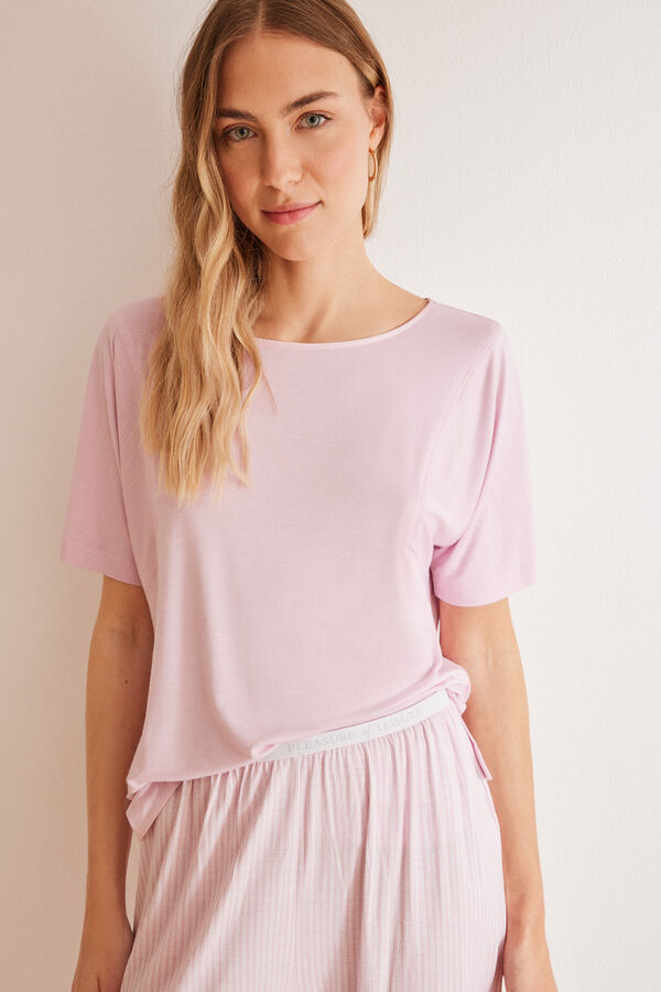 Womensecret Rózsaszín csíkos, kaprinadrágos Ecovero™ pizsama rózsaszín