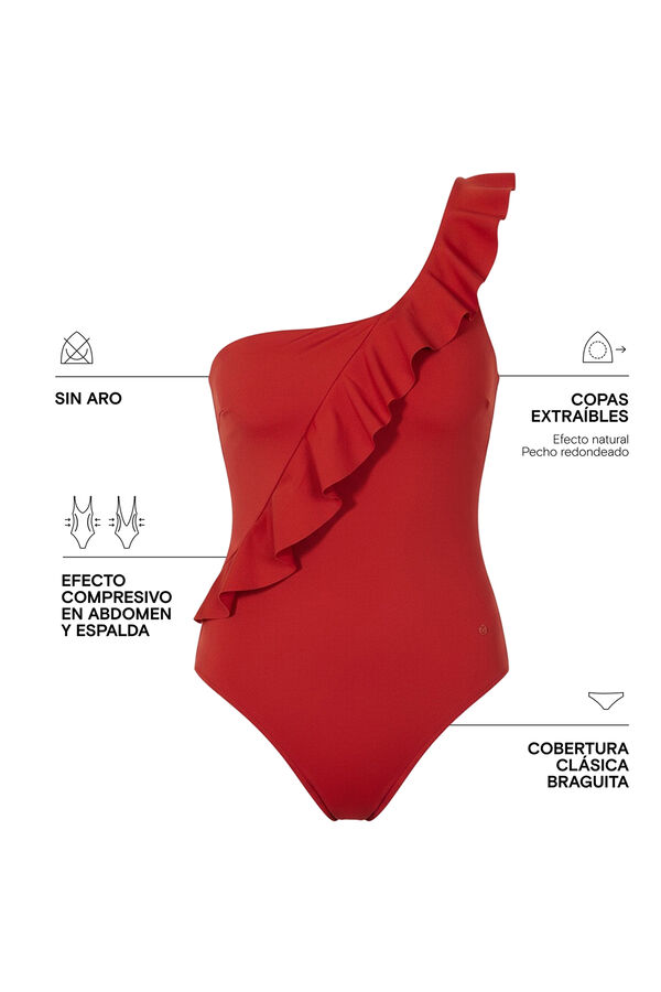 Women'secret Orange shaping asymmetric ruffle swimwear red