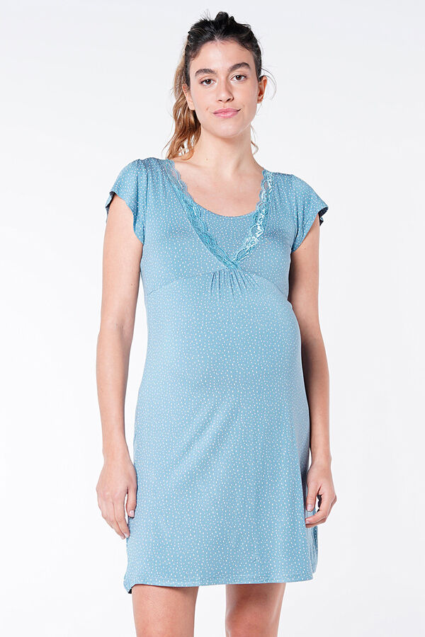 Womensecret Polka-dot short-sleeved maternity nursing nightgown blue