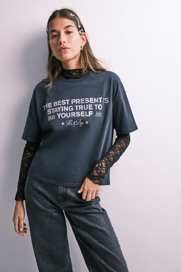 HI&BYE Dark grey glitter short sleeve T-shirt grey