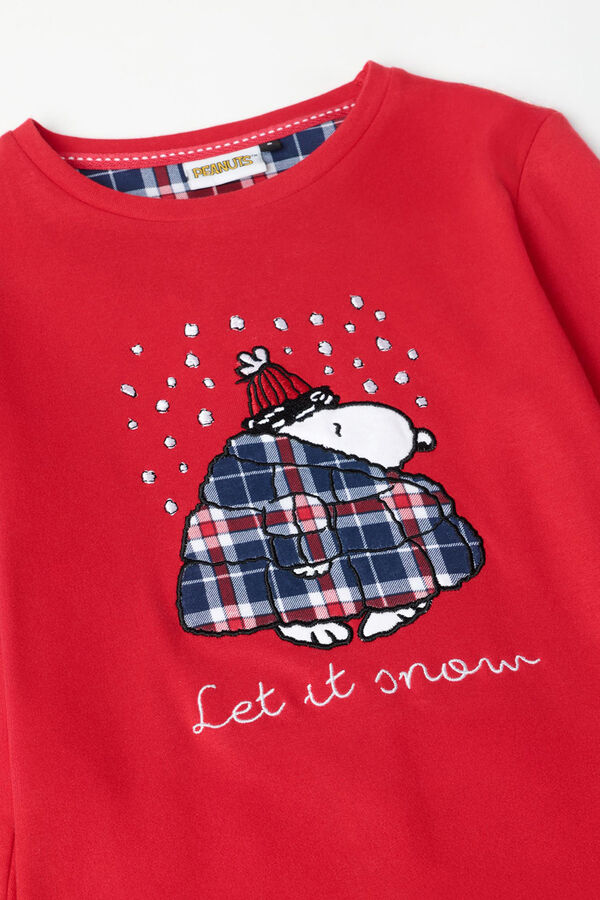 Admas Pijama infantil largo Snoopy cuadros 100% algod&oacute;n rojo