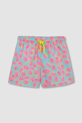 Womensecret Light blue floral print swim shorts kék