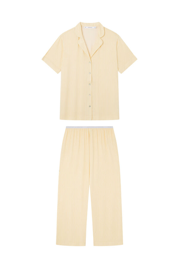 Womensecret Pyjama Hemdlook Streifen Gelb Ecovero™ mit Print