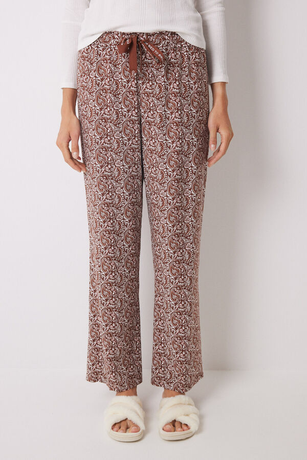 Womensecret Long lounge trousers in paisley viscose nude