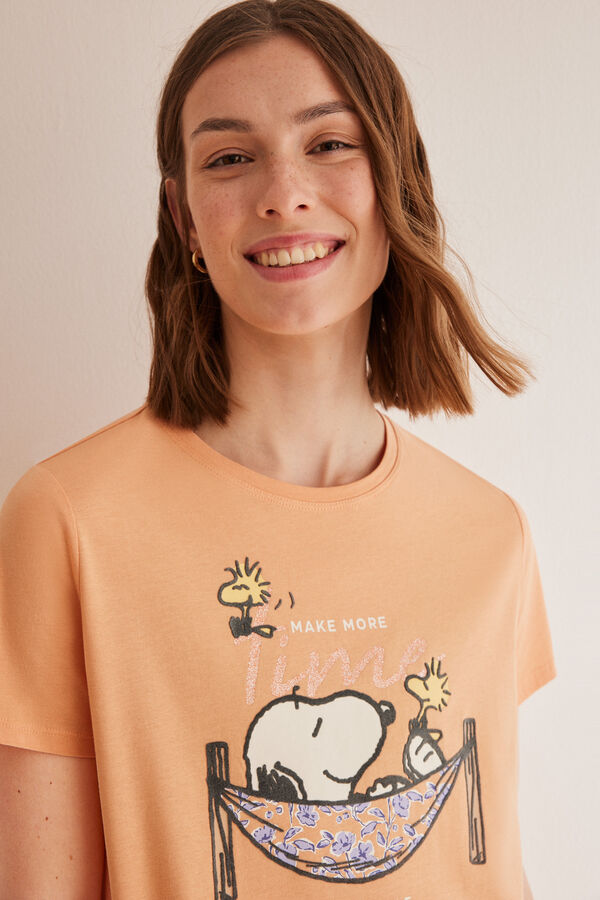 Womensecret Duga spavaćica Snoopy od 100 % pamuka Narančasta