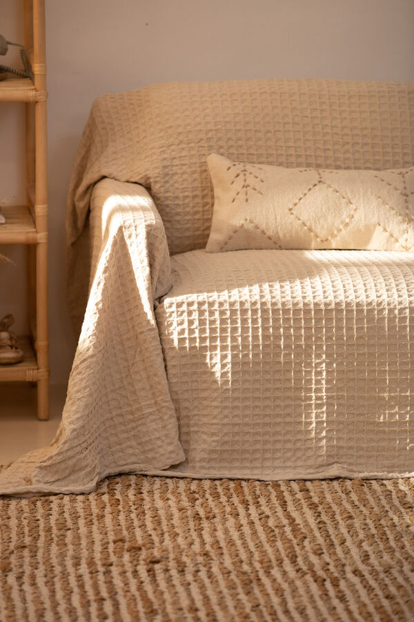 Calma House Tagesdecke aus baumwolle wabenmuster wei&szlig; panal mit Print