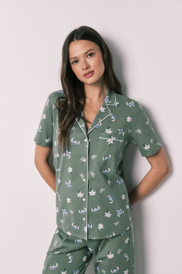 Women'secret Green Capri Stitch classic pyjamas printed