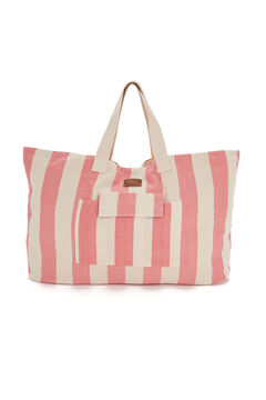 Womensecret Beach bag with blue striped print pink
