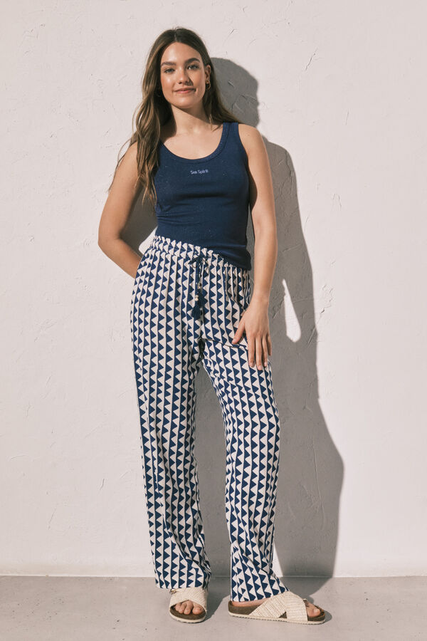 Women'secret Blue geometric print long trousers blue