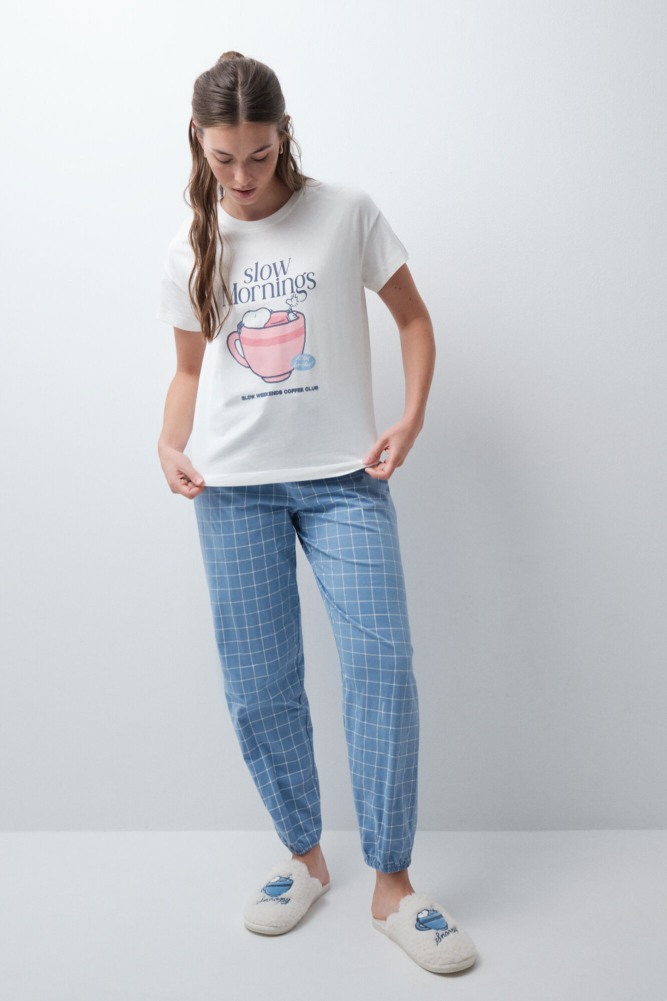 Women'secret Piżama długa z kr&oacute;tkim rękawem bawełniana Snoopy
