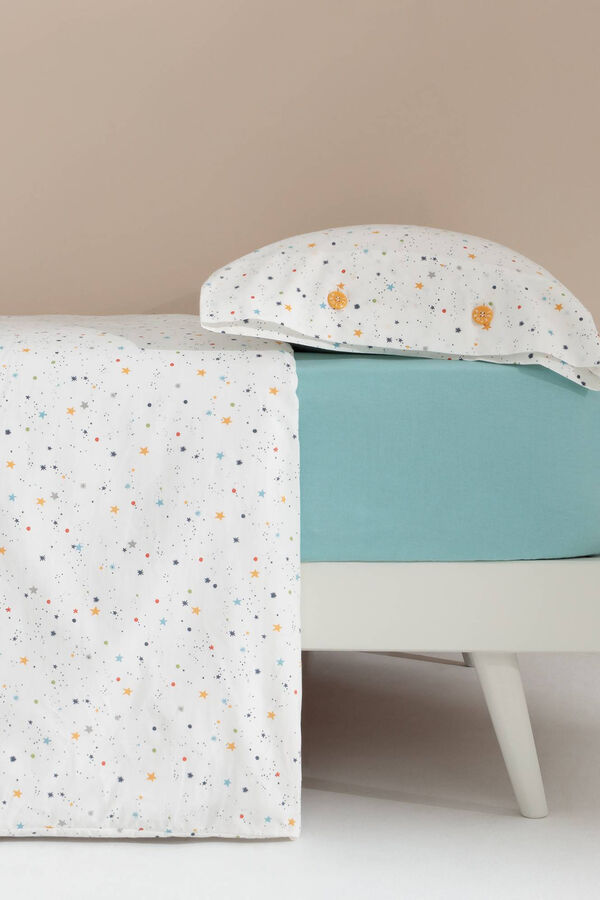 Womensecret Set Bettbezug und Kopfkissenbezug Kinder Baumwollperkal Sterne. Bett 80-90 cm. Weiß