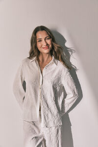 Women'secret Long satin jacquard shirt pyjamas in White