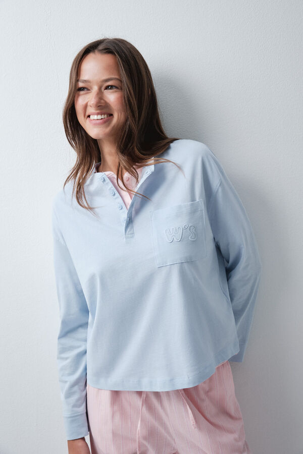 Women'secret Blue cotton pocket T-shirt blue