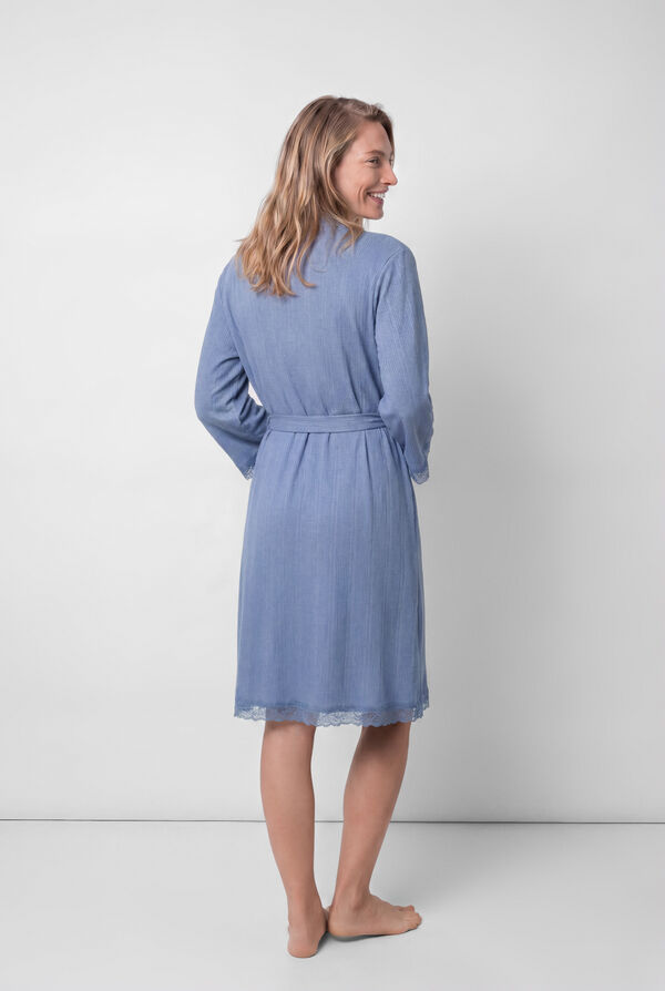 Women'secret Blue lace sleeve midi robe with belt blue