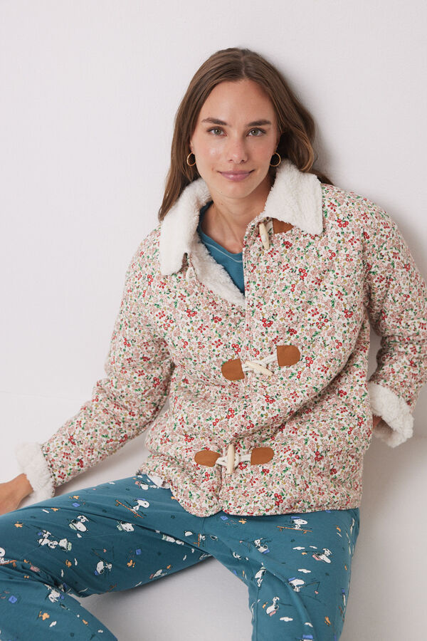 Womensecret Robe curto acolchoado com flores do Snoopy  rosa