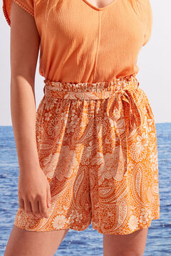 Womensecret Pantalón corto flores naranja marrón