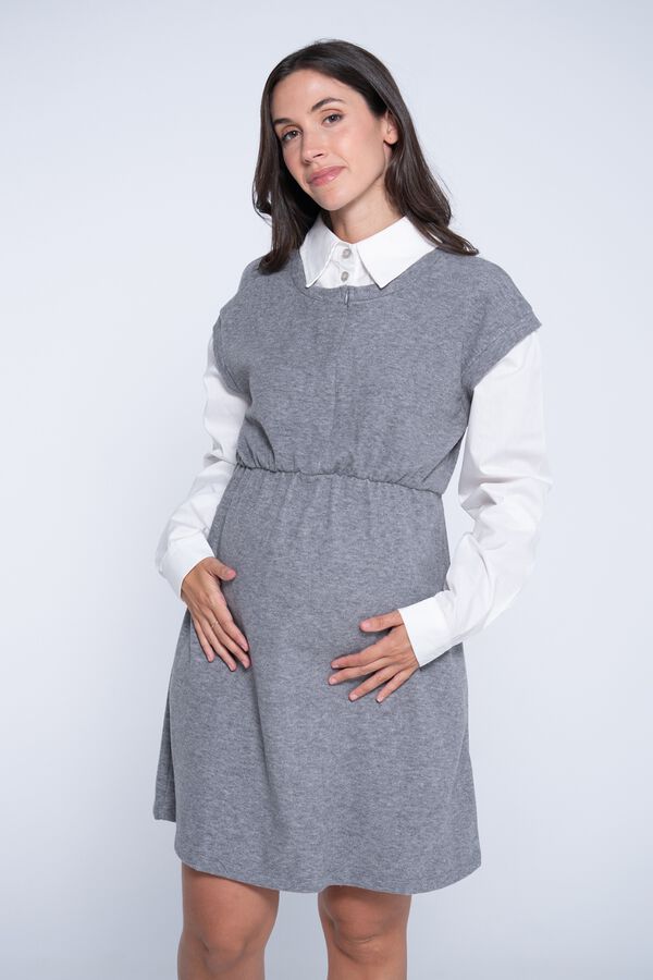 Ohma! Maternity dress with faux shirt grey