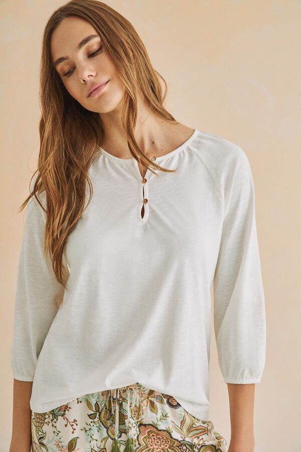 Womensecret White 100% cotton long-sleeved top beige