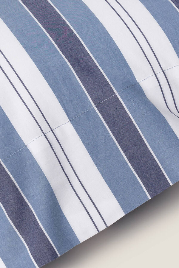 Womensecret Set 2 Kopfkissenbezüge aus gewebtem Baumwollperkal in Streifen. Bett 150-160 cm. Blau