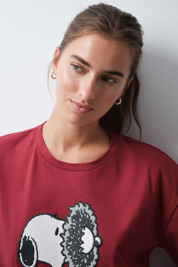 Women'secret Red cotton plaid Snoopy short sleeve long pyjamas printed
