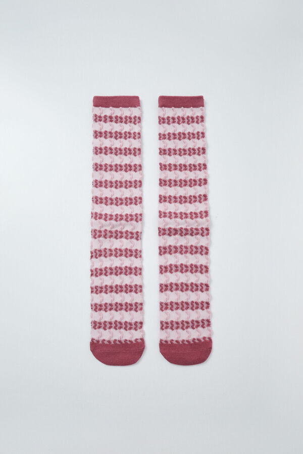 Women'secret Burgundy striped texture long socks printed