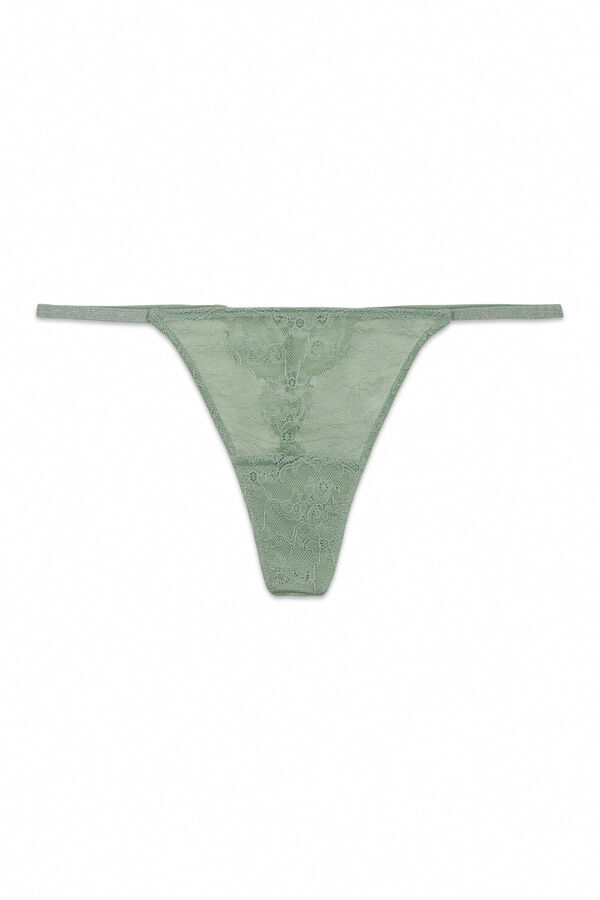 HI&BYE Green lace floral thong beige