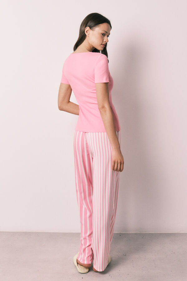 Women'secret Pink cotton and viscose short sleeve long pyjamas pink