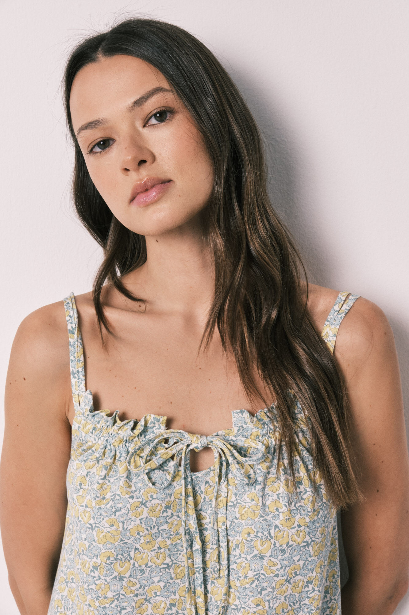 Women'secret Yellow cotton floral short nightgown