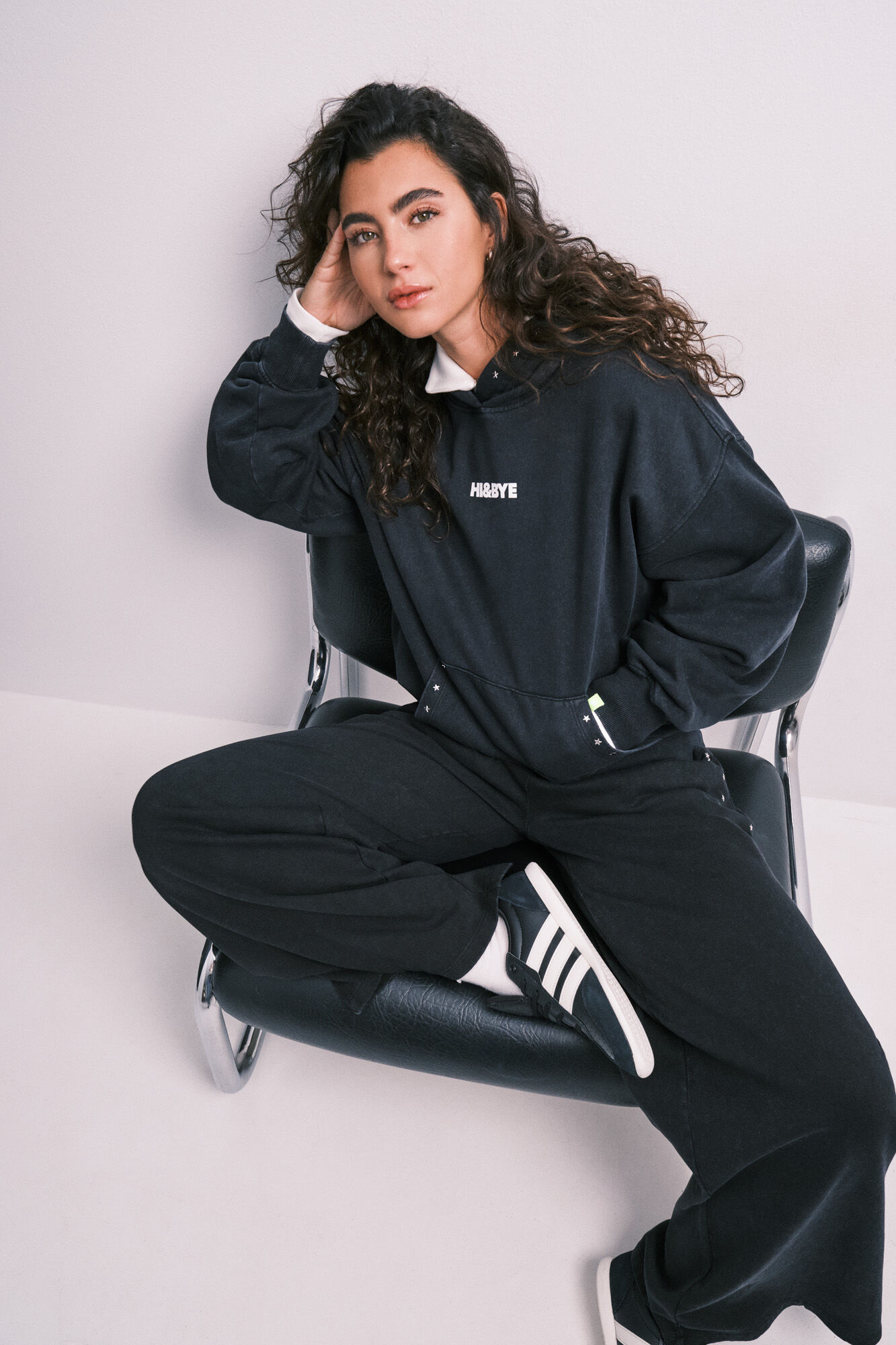 HI&BYE Dark grey cotton fleece hooded sweatshirt