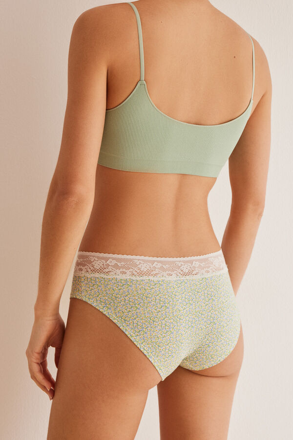 Womensecret Grey wide cotton and lace panty with daisy motif green