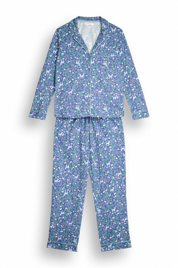 Womensecret Pijama camisero 100% algodón azul flores estampado
