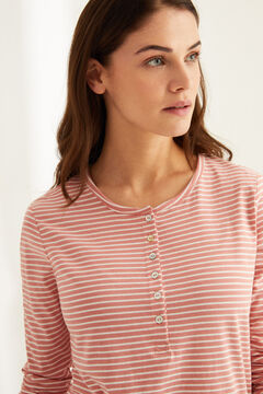 Womensecret Long-sleeved pink striped cotton Henley t-shirt printed