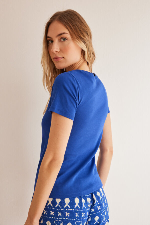 Womensecret T-Shirt kurze Ärmel Rippstrick Blau  