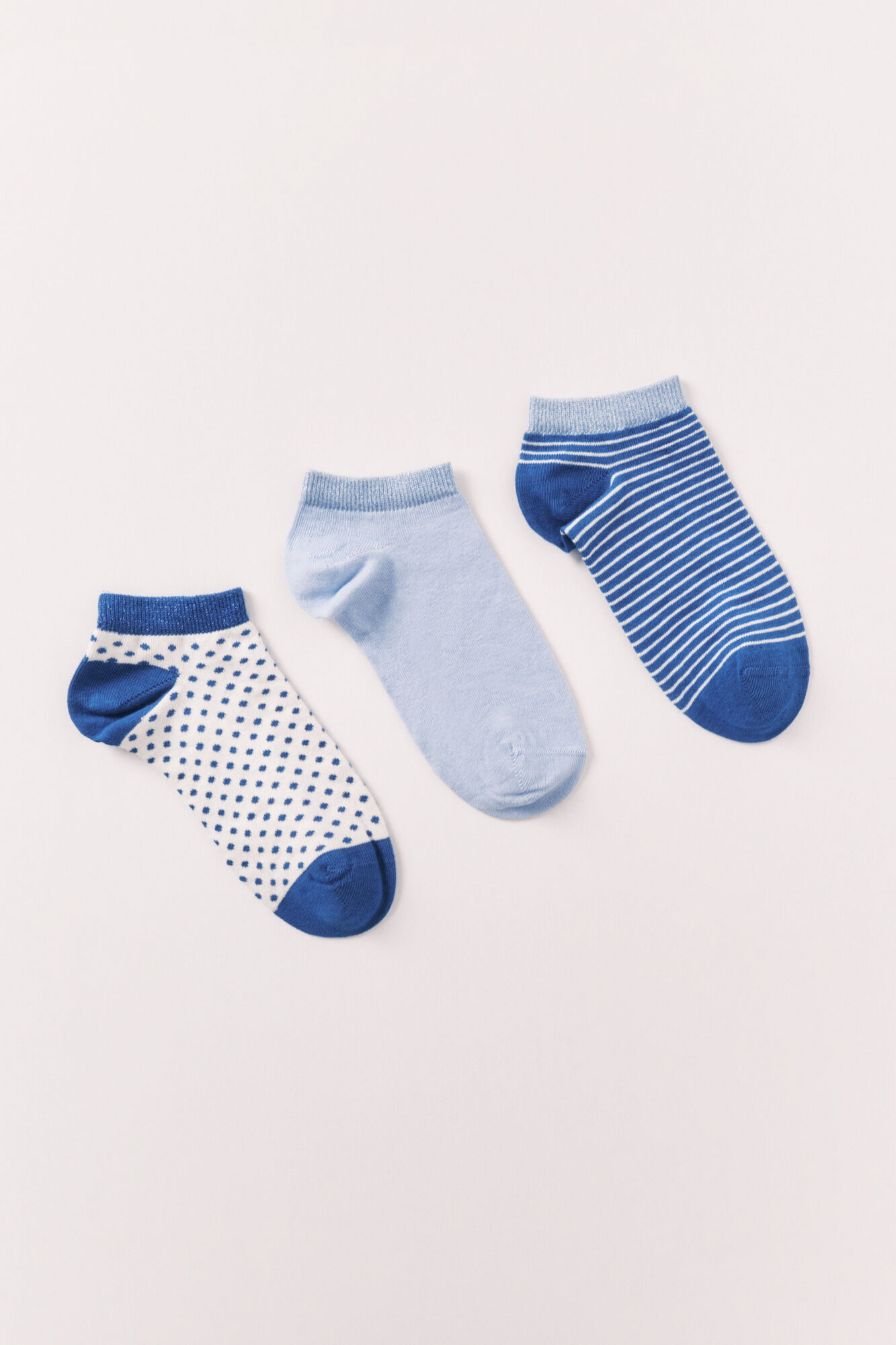 Women'secret Lot de 3 chaussettes courtes imprim&eacute;es en lurex bleues