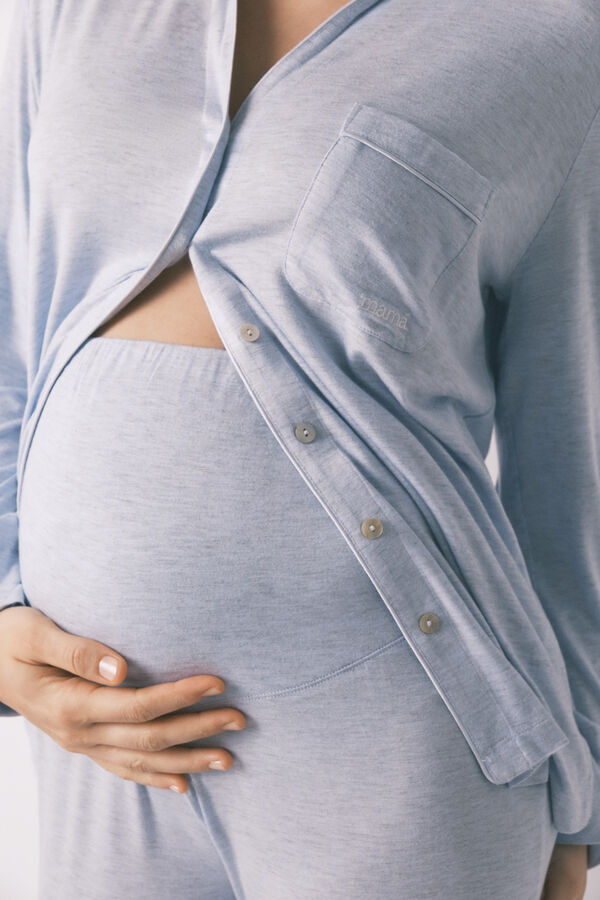 Women'secret Blue super soft maternity classic long pyjamas blue