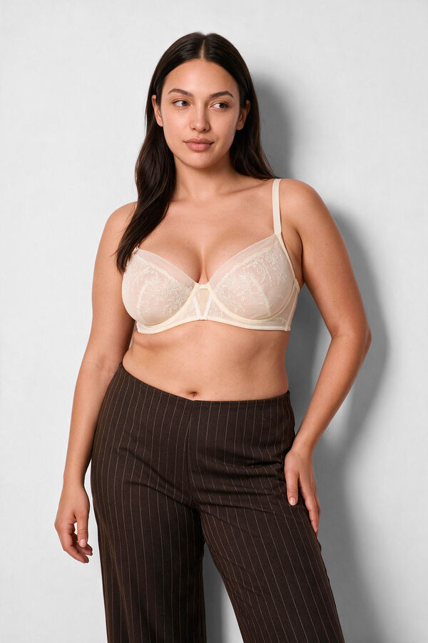 Women'secret Sujetador cl&aacute;sico tul y encaje blanco PRETTY marfil