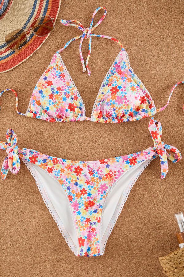 Trendyol Floral print straight bikini set printed