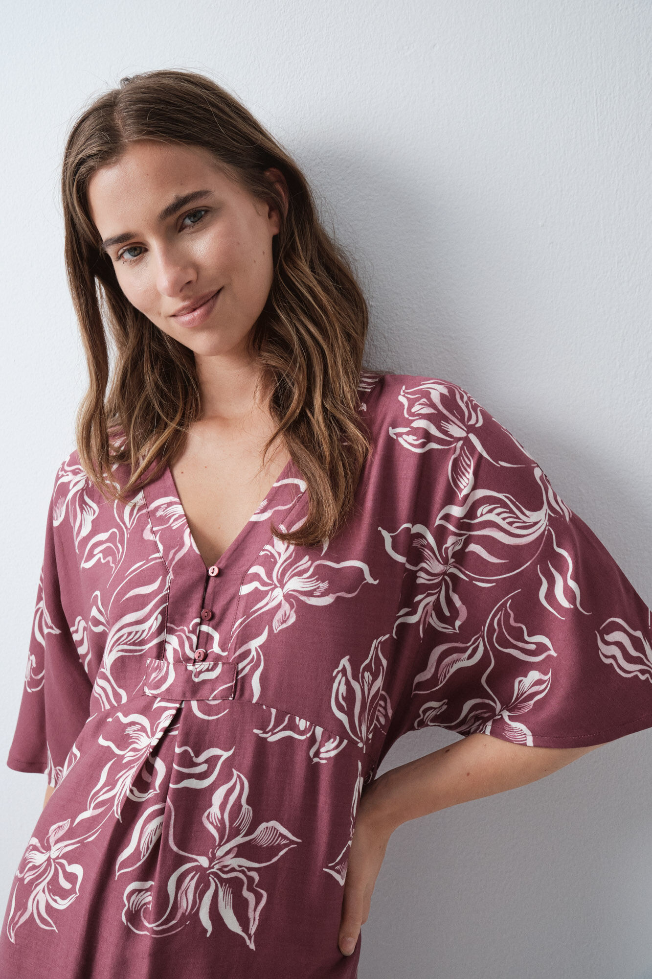 Women'secret Burgundy floral kaftan long nightgown