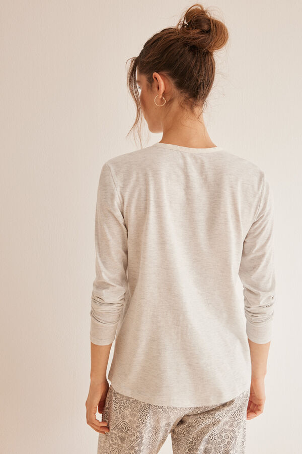 Womensecret Camisola 100% algodão manga comprida cinzento-claro cinzento
