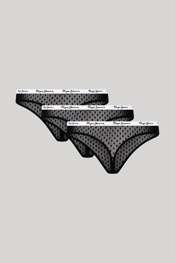 Womensecret 3-Pack Mesh Dot Thongs fekete