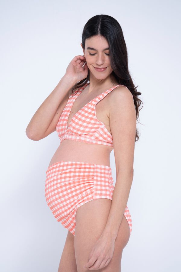 Ohma Gingham print maternity swimwear red