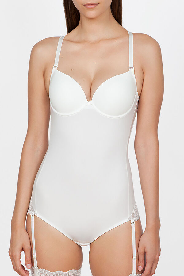 Ivette Bridal white backless bodysuit with push-up cups