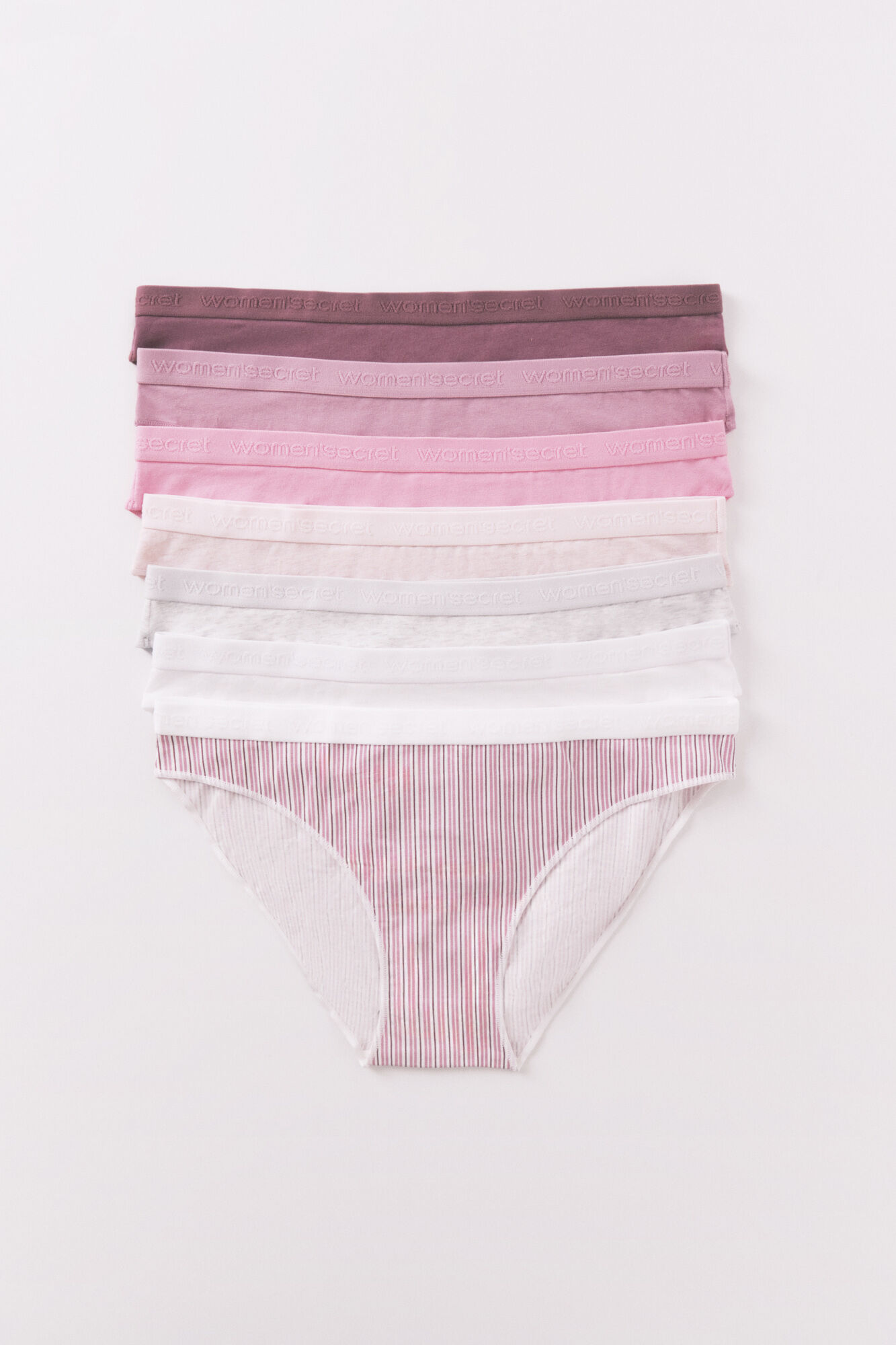 Women'secret Pack 7 bragas cl&aacute;sicas algod&oacute;n estampado blanco