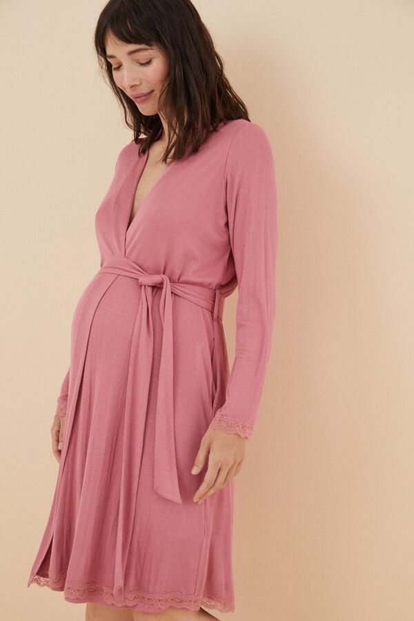 Womensecret Pink ribbed maternity robe pink