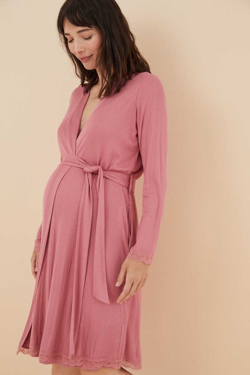 Womensecret Robe "maternity" canelado rosa rosa