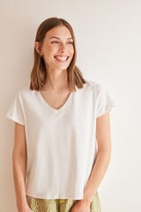 Womensecret White slub 100% cotton T-shirt beige