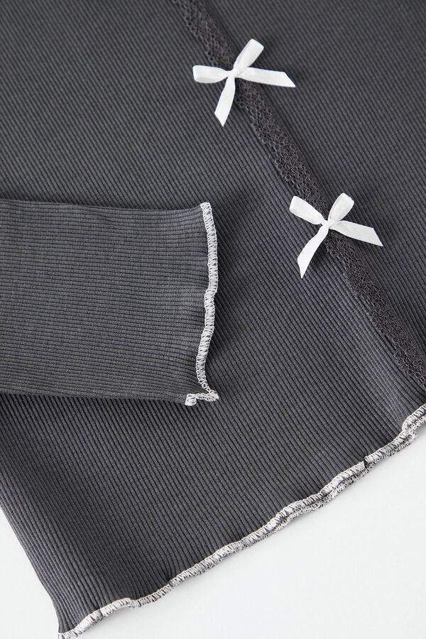 Trendyol Conjunto de pijama de algod&atilde;o canelado com detalhes de renda cinzento